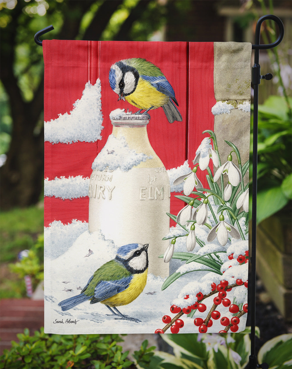 Eurasian Blue Tits Birds & Milk Bottles Garden Flag Mailbox Decorative Yard Banner Outside Patio Artwork for Flower Beds, Garden Size, Multicolor