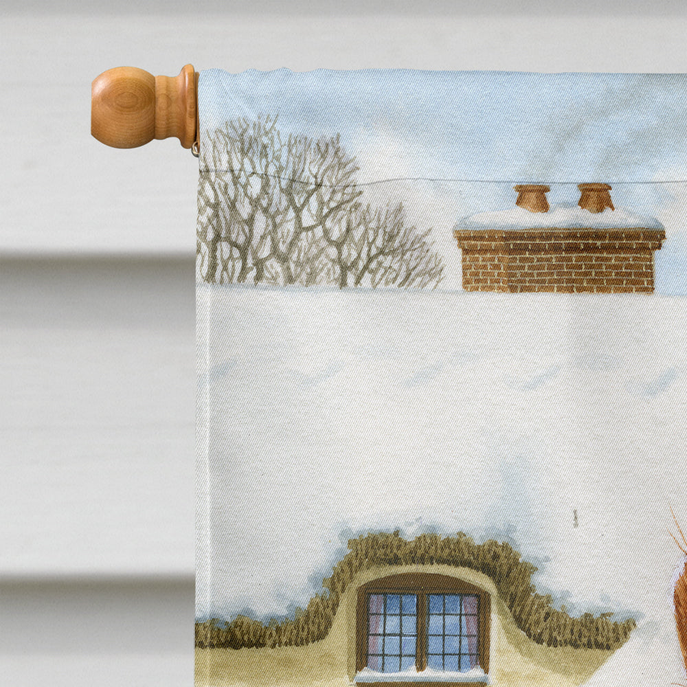 Red Squirrel & Cottage House Flag 28x40 Porch Sleeve Pole Decorative Outside Yard Banner Artwork Wall Hanging, Polyester