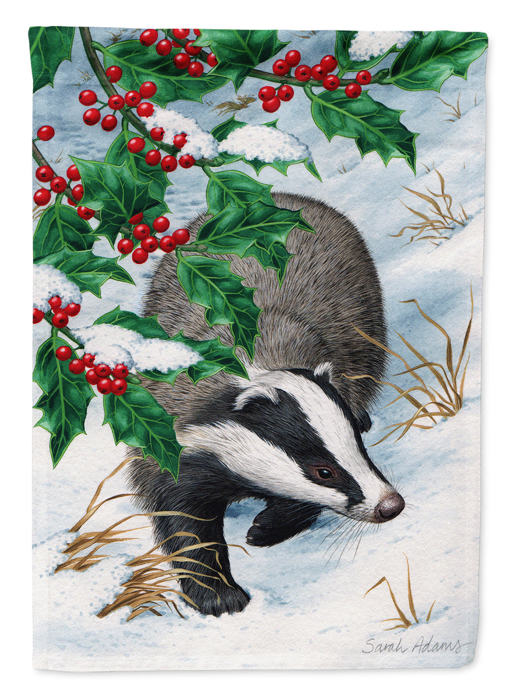 Badgers with Holly Berries Garden Flag Mailbox Decorative Yard Banner Outside Patio Artwork for Flower Beds, Garden Size, Multicolor