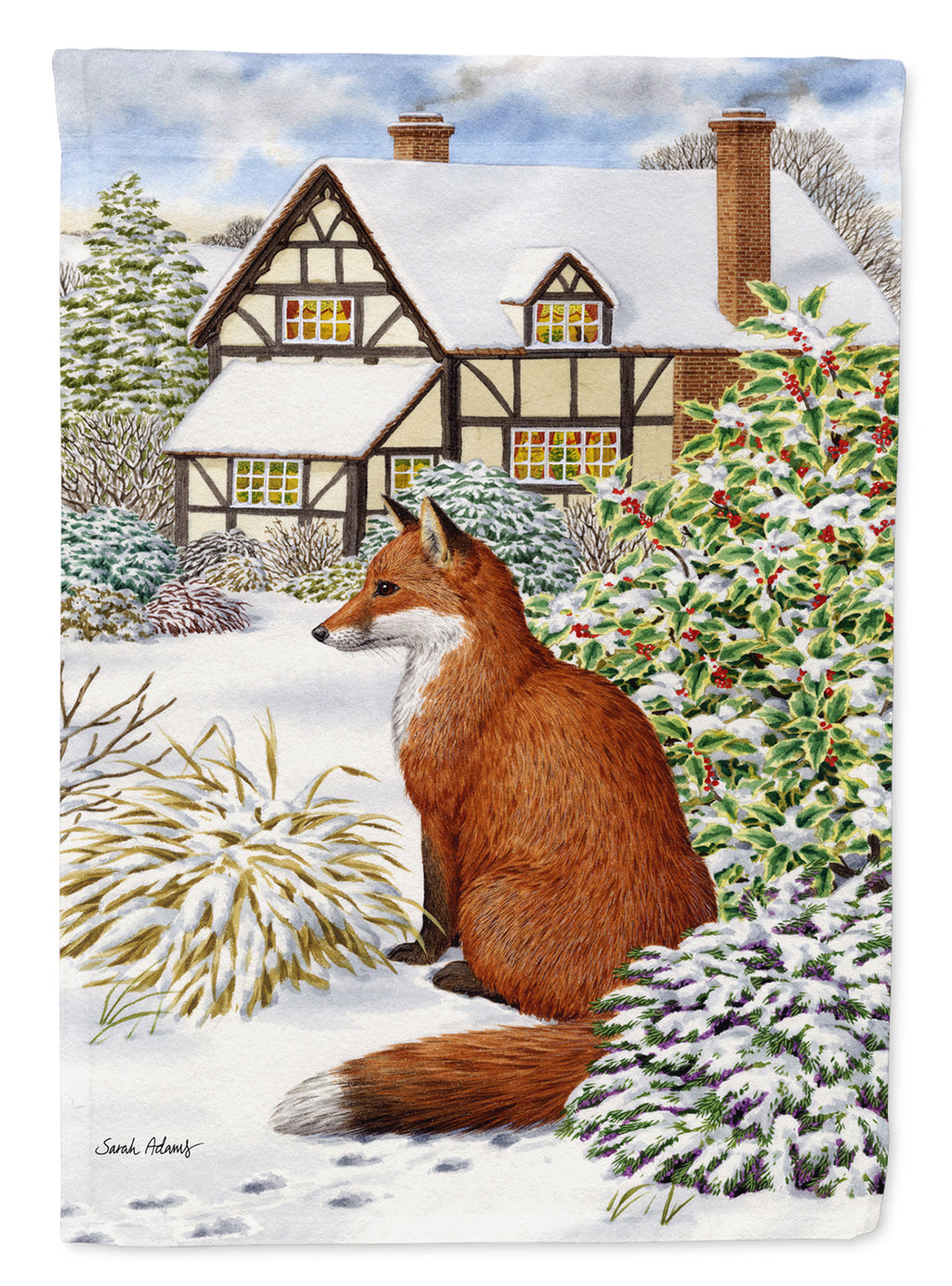 Fox by the Cottage House Flag 28x40 Porch Sleeve Pole Decorative Outside Yard Banner Artwork Wall Hanging, Polyester