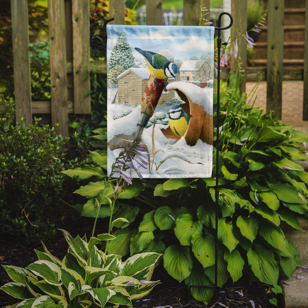 Eurasian Blue Tits Birds in Flower Pot Garden Flag Mailbox Decorative Yard Banner Outside Patio Artwork for Flower Beds, Garden Size, Multicolor