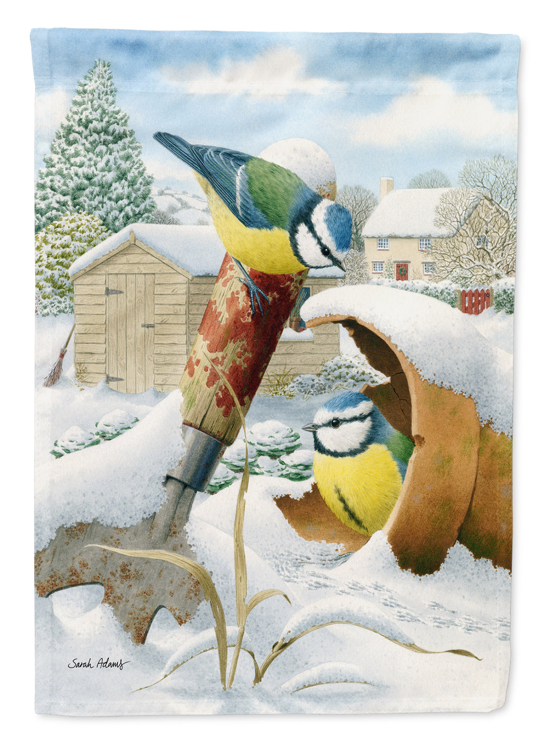 Eurasian Blue Tits Birds in Flower Pot Garden Flag Mailbox Decorative Yard Banner Outside Patio Artwork for Flower Beds, Garden Size, Multicolor