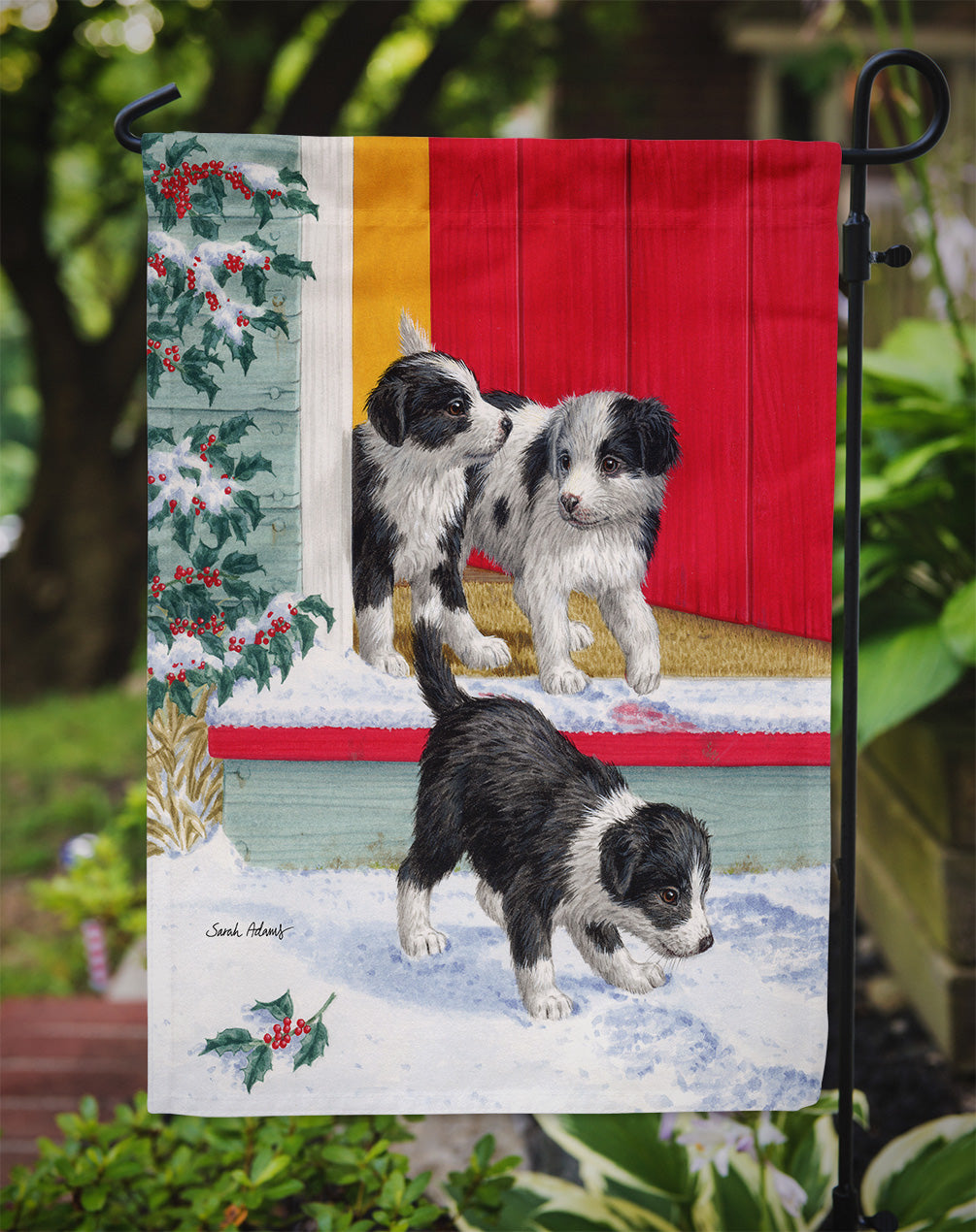 Christmas Border Collie Pups Garden Flag Mailbox Decorative Yard Banner Outside Patio Artwork for Flower Beds, Garden Size, Multicolor