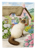 Birman Cat and Cottage House Flag 28x40 Porch Sleeve Pole Decorative Outside Yard Banner Artwork Wall Hanging, Polyester