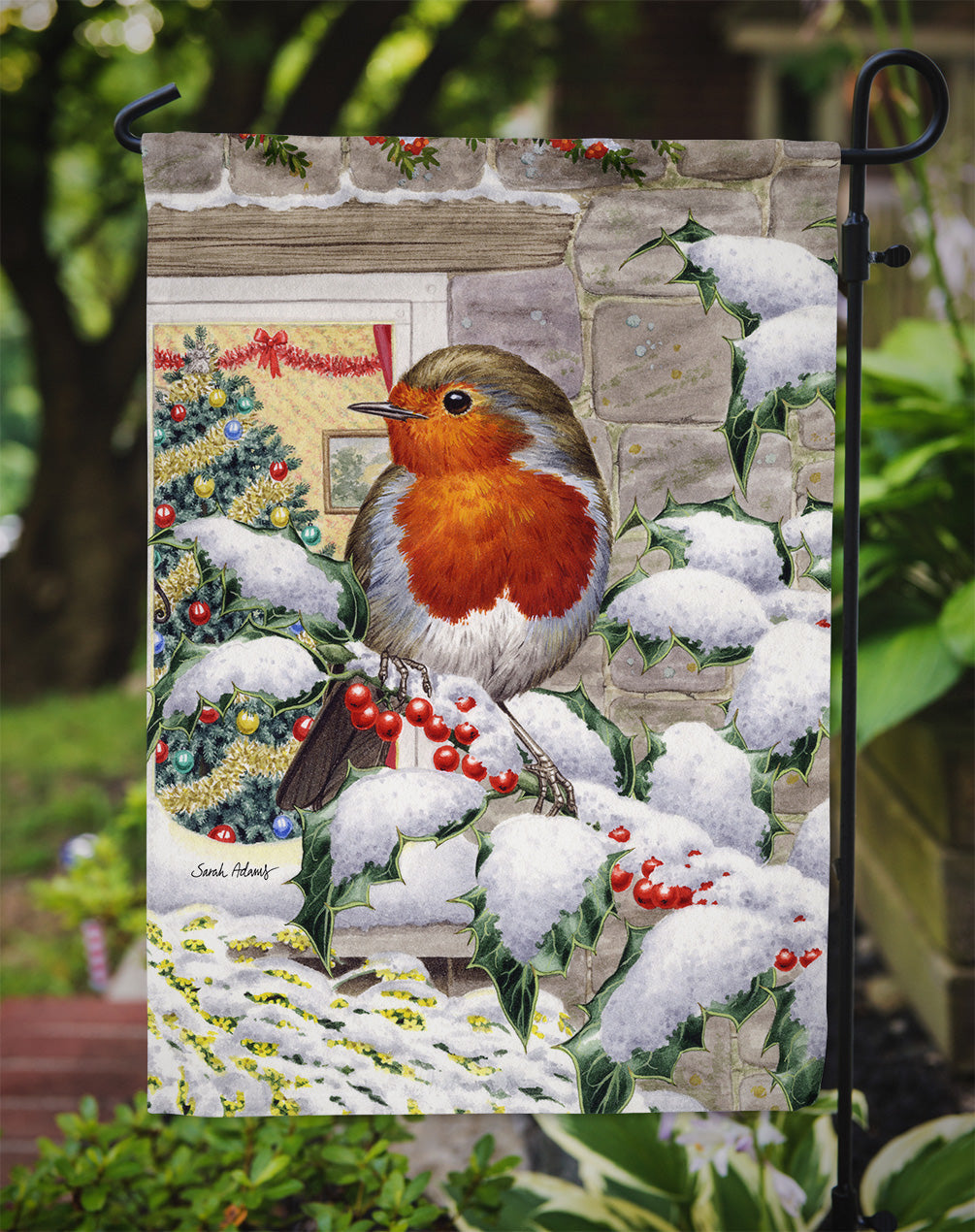 European Robin at the Window Garden Flag Mailbox Decorative Yard Banner Outside Patio Artwork for Flower Beds, Garden Size, Multicolor