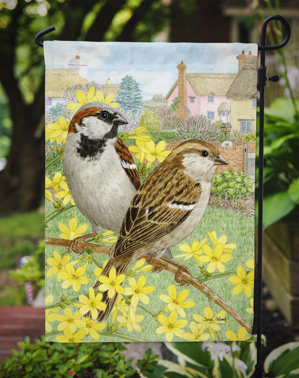 House Sparrows Garden Flag Mailbox Decorative Yard Banner Outside Patio Artwork for Flower Beds, Garden Size, Multicolor