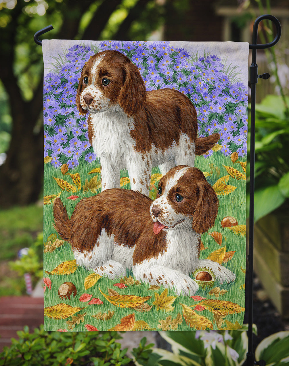 Welsh Springer Spaniel Pups Garden Flag Mailbox Decorative Yard Banner Outside Patio Artwork for Flower Beds, Garden Size, Multicolor