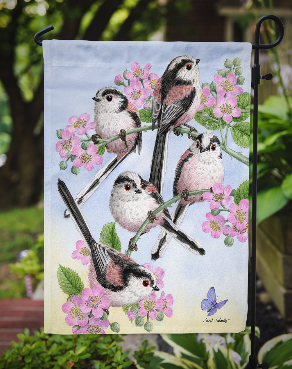 Party of 5 Long Tailed Tits Garden Flag Mailbox Decorative Yard Banner Outside Patio Artwork for Flower Beds, Garden Size, Multicolor