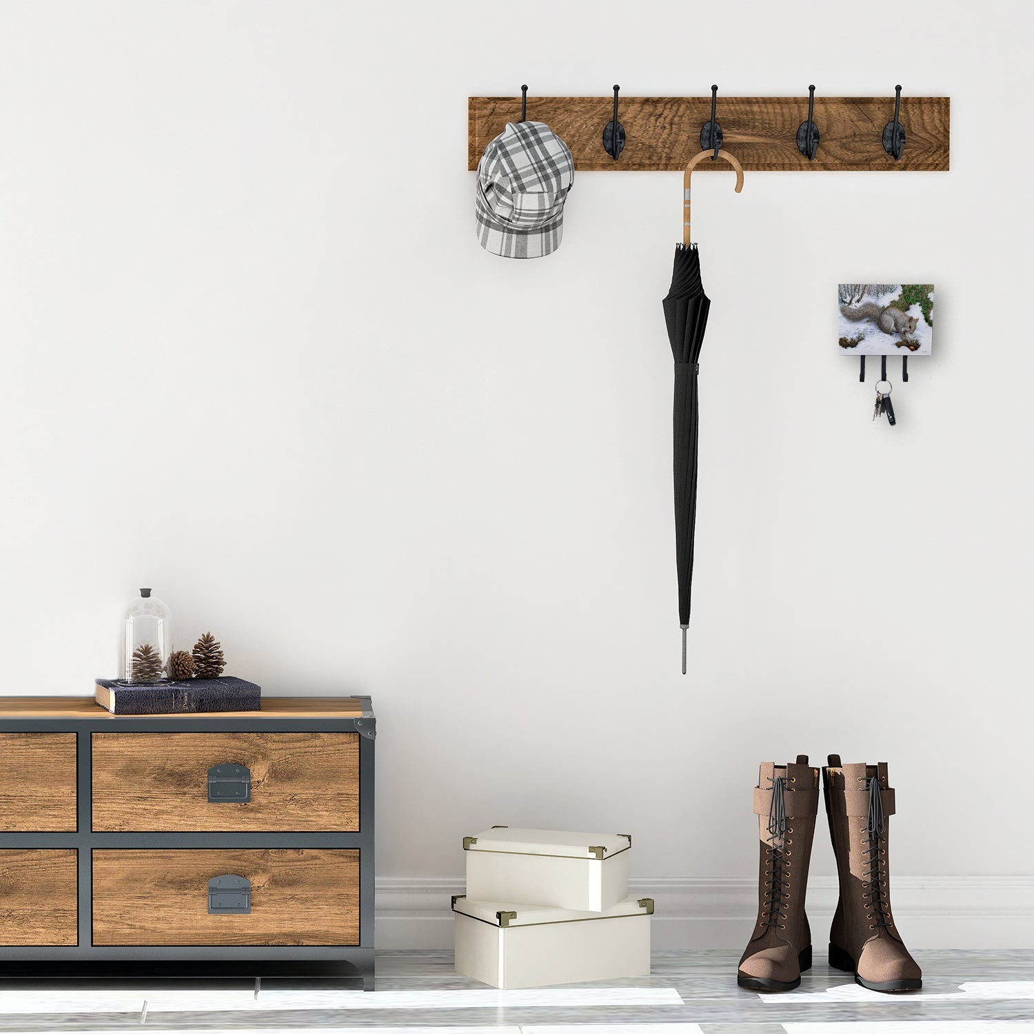 Grey Squirrel Leash or Key Holder Wall Hooks, Coat Rack Wall Mount, for Hanging Keys, Towels, Aprons, Leashes