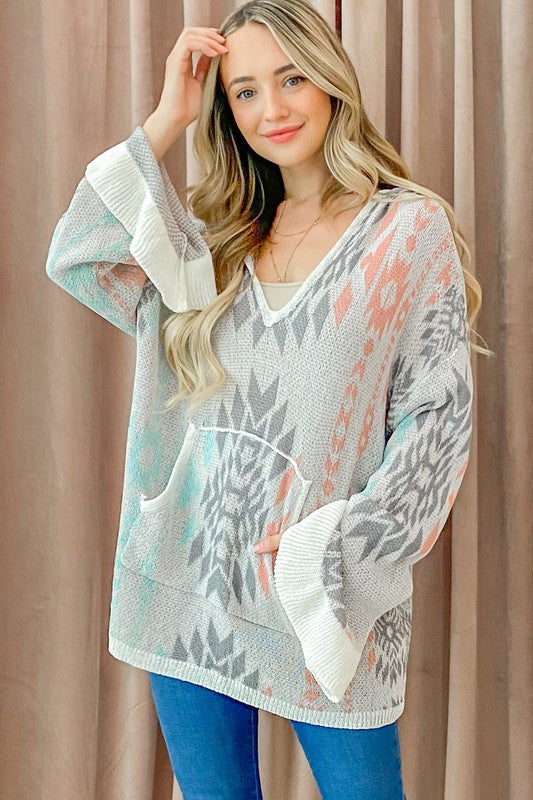 Plus Grey Thick Aztec Sweater