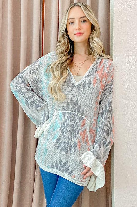Plus Grey Thick Aztec Sweater