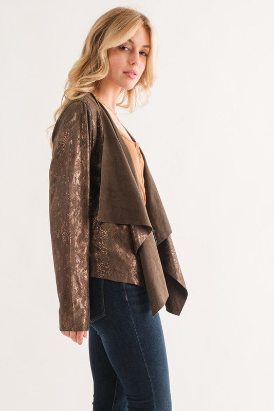 Olive Animal Print Heavy Suede Cardigan