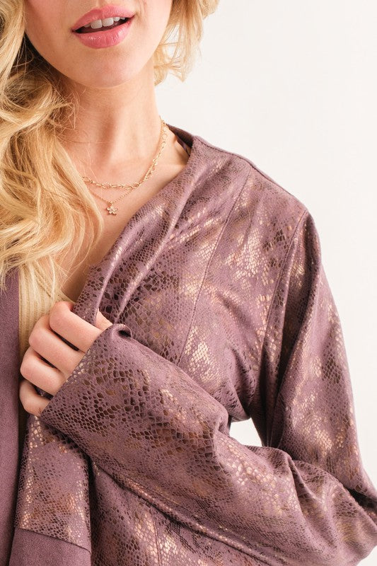 Plus Mauve Animal Print Heavy Suede Cardigan