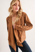 Plus Camel Rust Animal Print Heavy Suede Cardigan