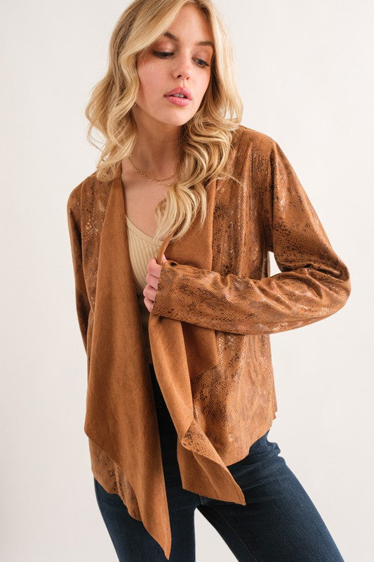 Plus Camel Rust Animal Print Heavy Suede Cardigan