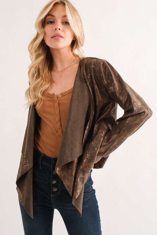 Olive Animal Print Heavy Suede Cardigan