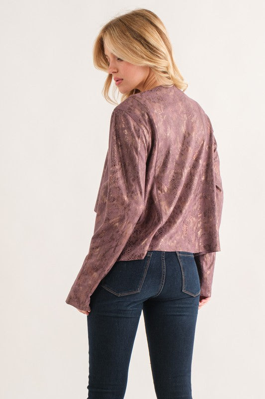 Plus Mauve Animal Print Heavy Suede Cardigan