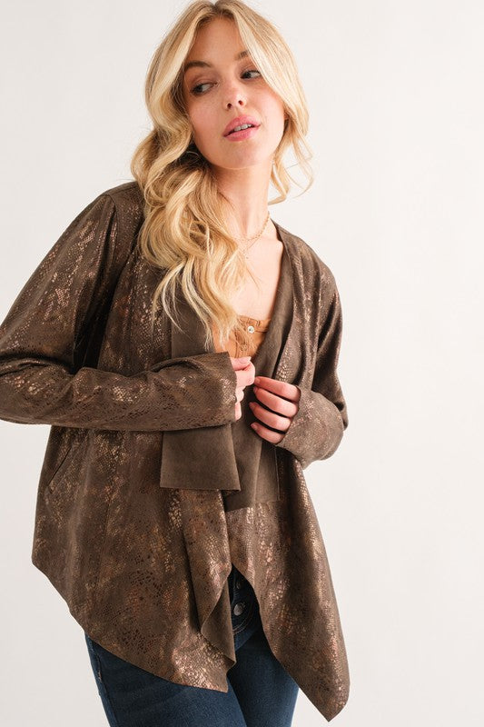 Olive Animal Print Heavy Suede Cardigan