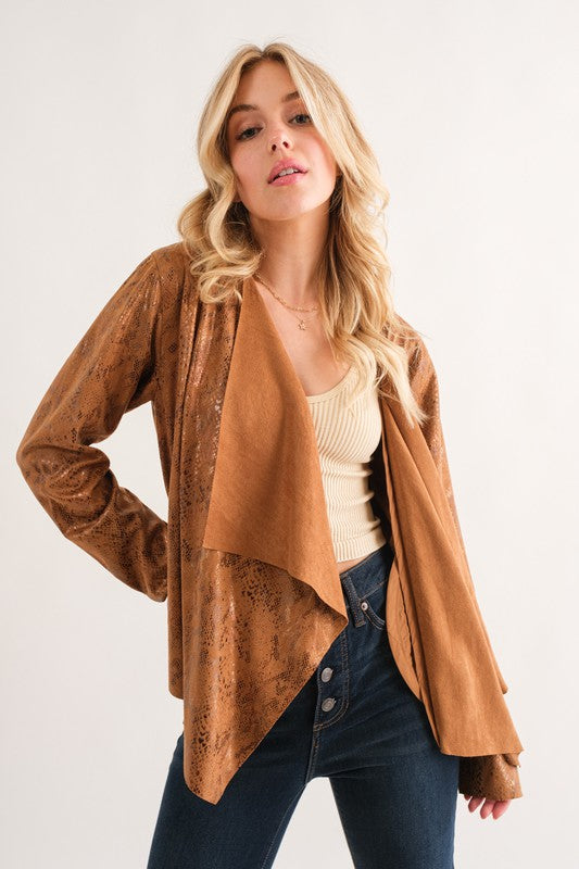 Plus Camel Rust Animal Print Heavy Suede Cardigan