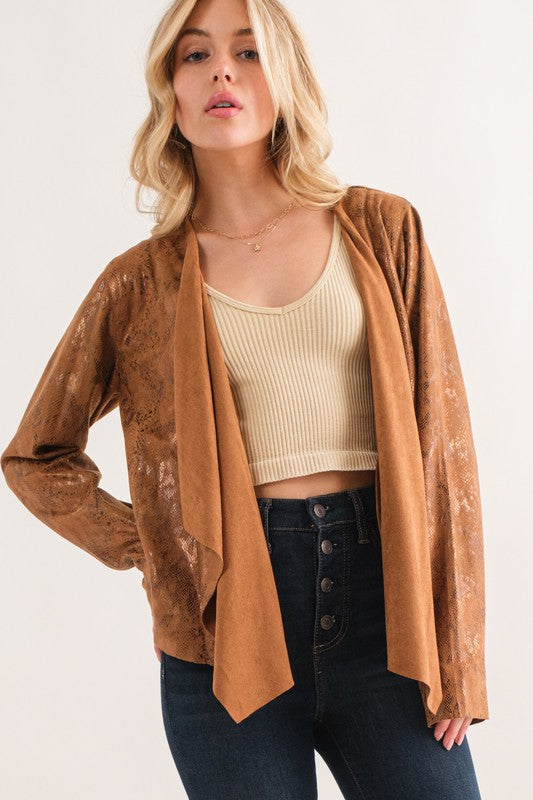 Plus Camel Rust Animal Print Heavy Suede Cardigan