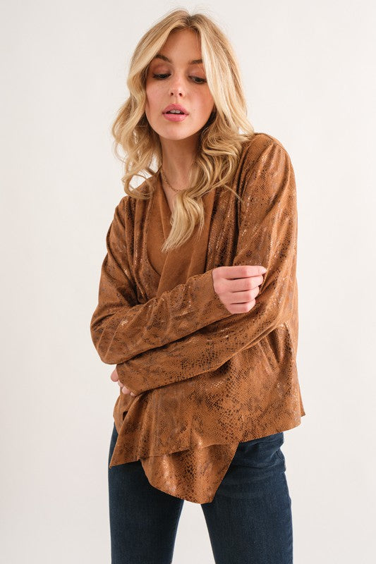 Plus Camel Rust Animal Print Heavy Suede Cardigan