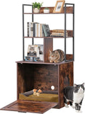 2-in-1 Cat Litter Box Enclosure with Storage Shelves, Hidden Cat Litter Box Enclosure Furniture with Entrance (Rustic Brown