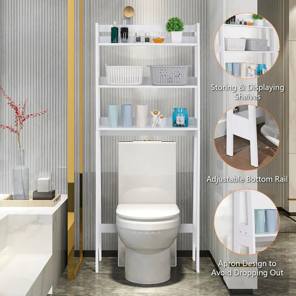 3 Tiers Over The Toilet Bathroom Storage Shelf, Freestanding Wooden Bathroom Organizer Rack with Shelves for Laundry