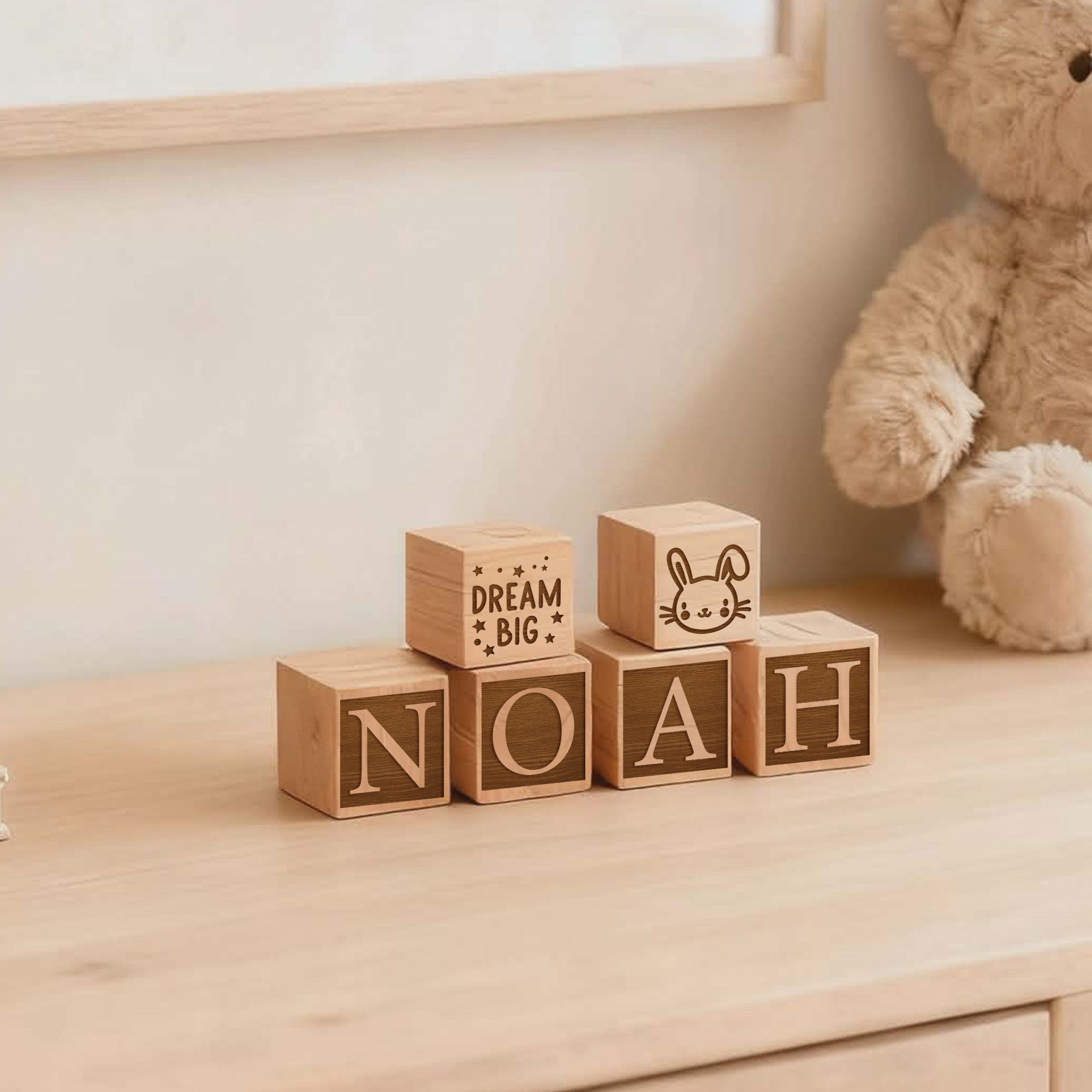Custom Wood Name Blocks, Engraved Baby Name Sign