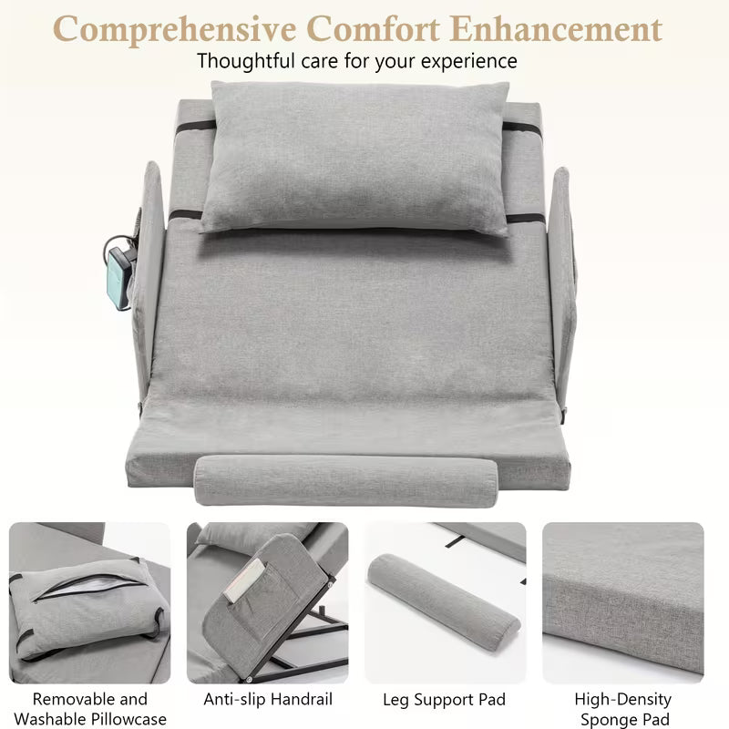 Adjustable Bed Backrest With Safety Rails - 300 Lbs Capacity, 4-68° Lift Range, Machine Washable Cover - Ideal For Elderly, Pregnancy, Patient Care & Mobility Assistance