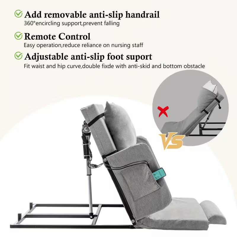 Adjustable Bed Backrest With Safety Rails - 300 Lbs Capacity, 4-68° Lift Range, Machine Washable Cover - Ideal For Elderly, Pregnancy, Patient Care & Mobility Assistance