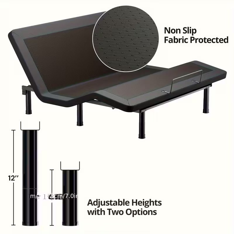 Adjustable Bed Frame, Electric Bed Base With Wireless Remote, Head And Foot Incline, Adjustable Leg Heights