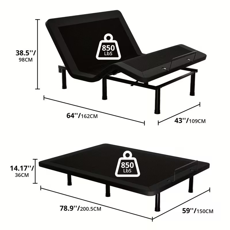 Adjustable Bed Frame, Electric Bed Base With Wireless Remote, Head And Foot Incline, Adjustable Leg Heights
