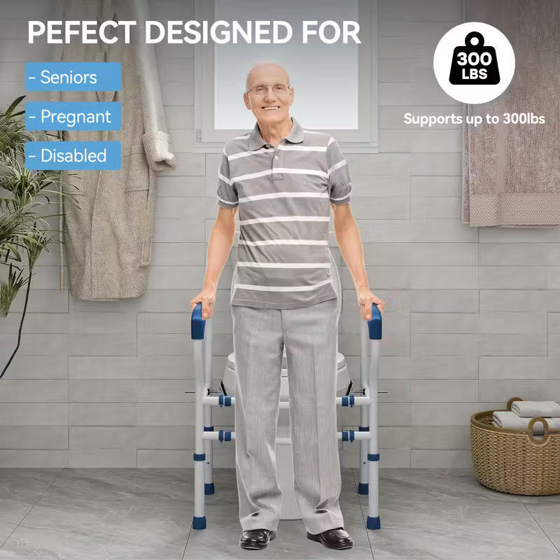 Adjustable Height & Width Metal Toilet Safety Rail with Anti-Slip Feet & Handles, 300 lbs