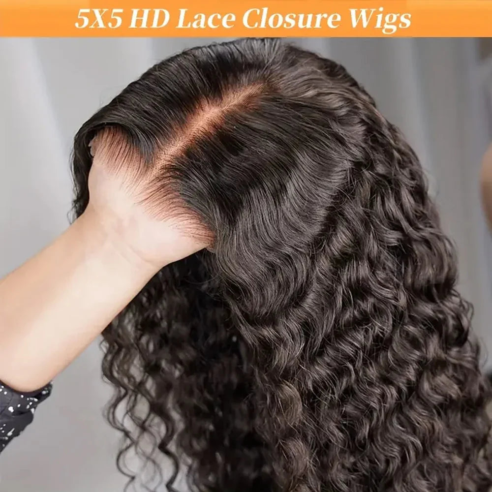 250% Density Glueless Deep Curly Wave Wig Ready To Wear 5x5 HD Lace Closure Wig Pre Cut No Glue 13x4 13x6 Human Hair Wigs Women