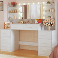 Large Vanity Desk with Mirror， White Makeup Vanity with 8 Drawers & 6 Storage Shelves, Vanity Set