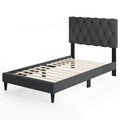 Twin Size Bed Frame with Button-Tufted Headboard & Wooden Slats Easy Assembly