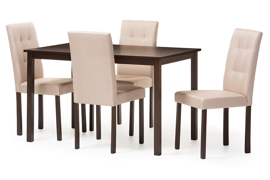 Baxton Studio Andrew Modern and Contemporary 5-Piece Beige Fabric Upholstered Grid-tufting Dining Set
