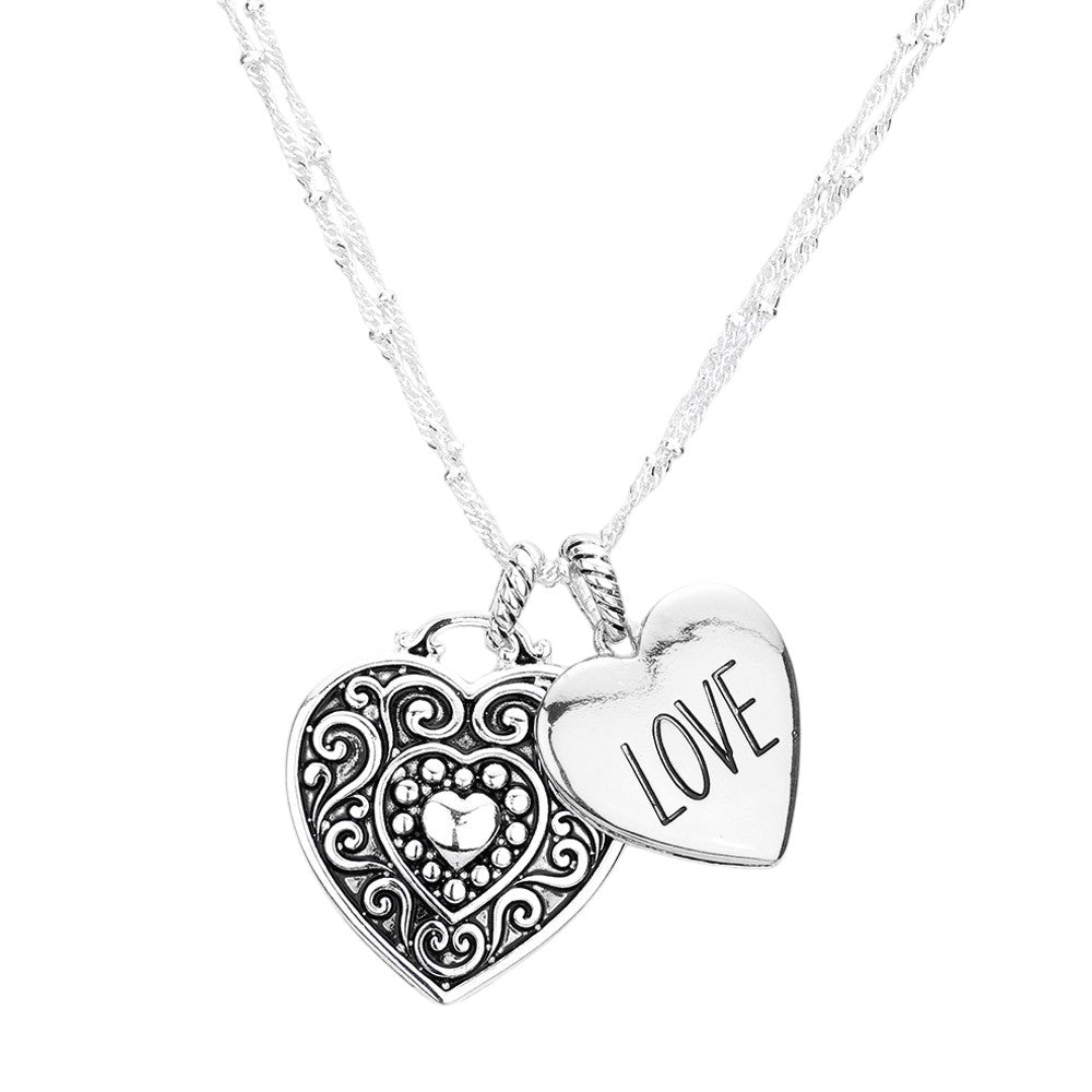 LOVE Antique Metal Heart Pendant Necklace