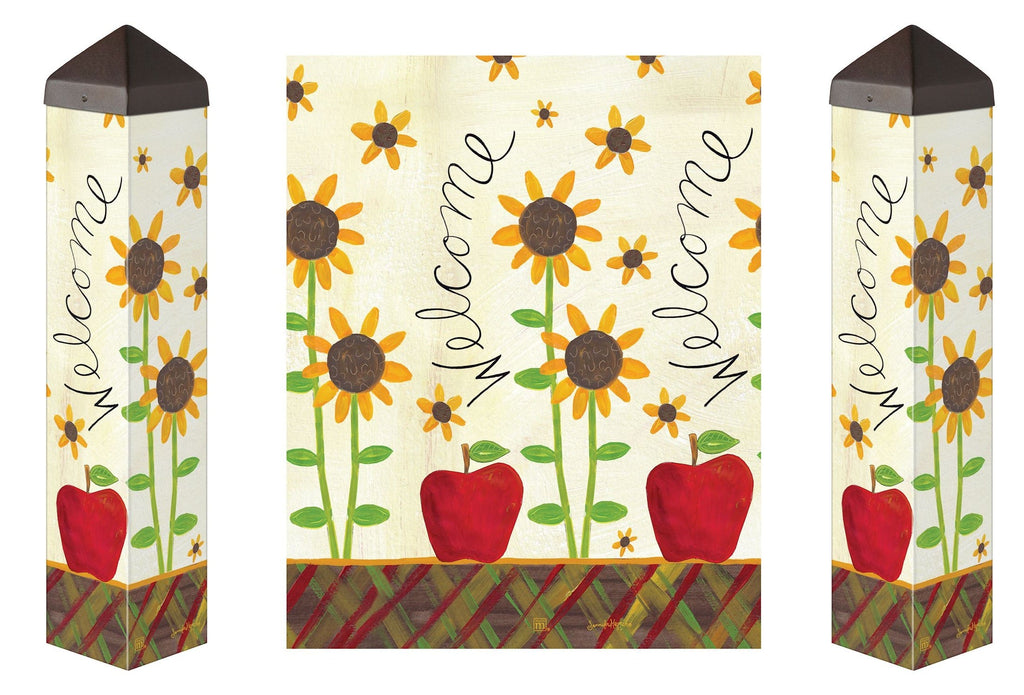 Apples and Sunflowers Art Pole 20 Inches Tall