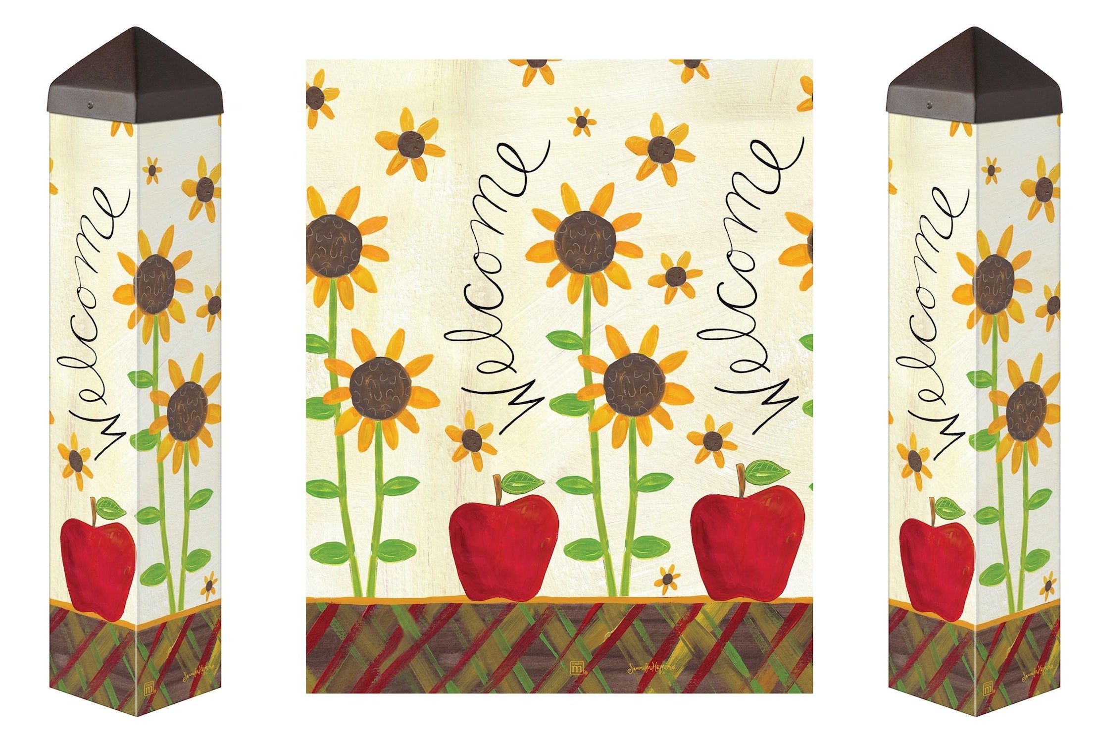 Apples and Sunflowers Art Pole 20 Inches Tall