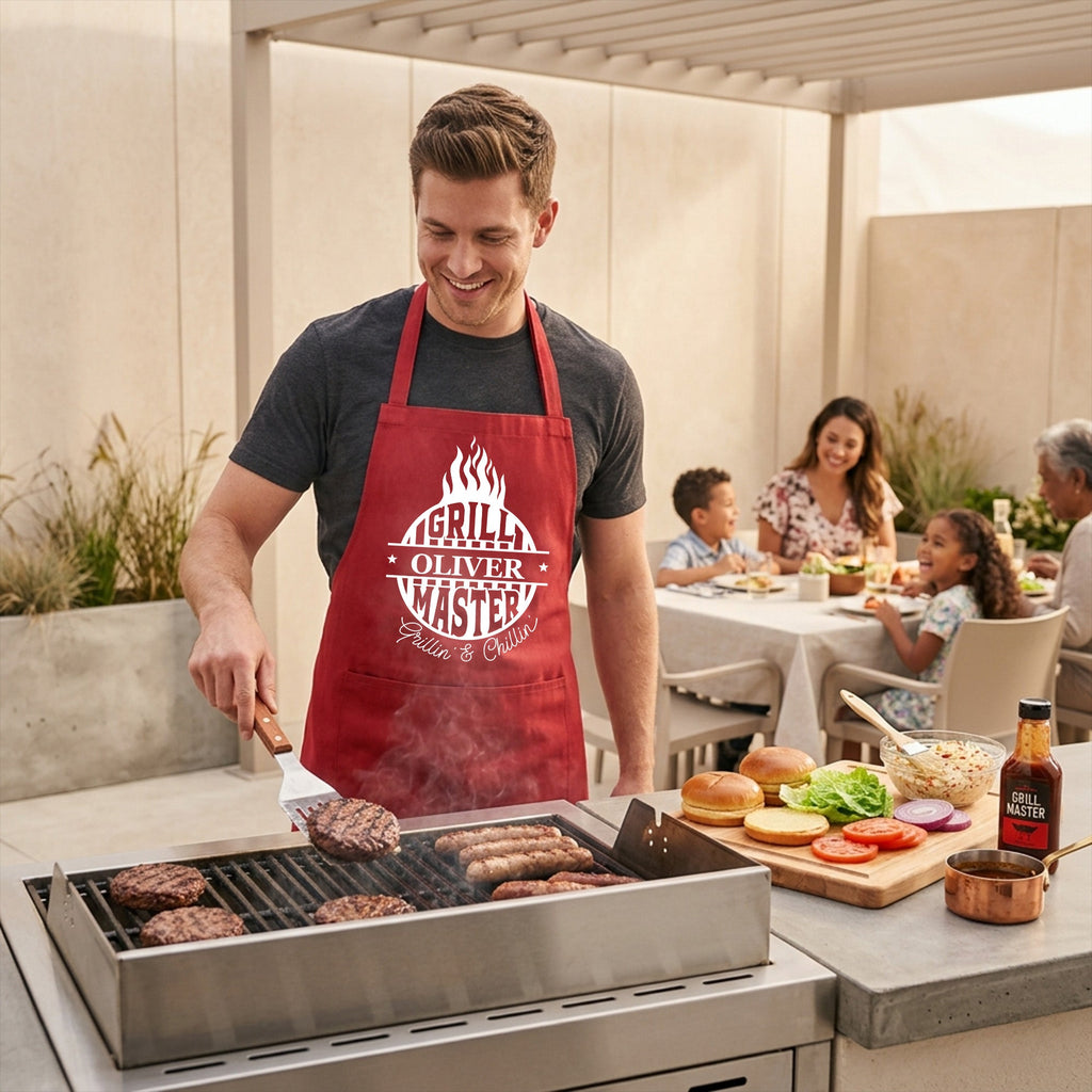 Custom Men's BBQ Grill Apron with Custom Name