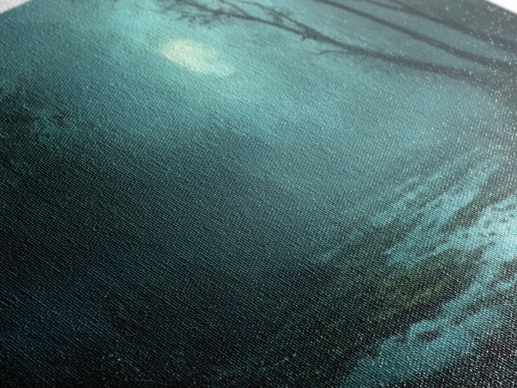 Dark and Moody Wall Art Framed Canvas Print, Oil Painting of a Swamp, Moody Landscape Wall Art