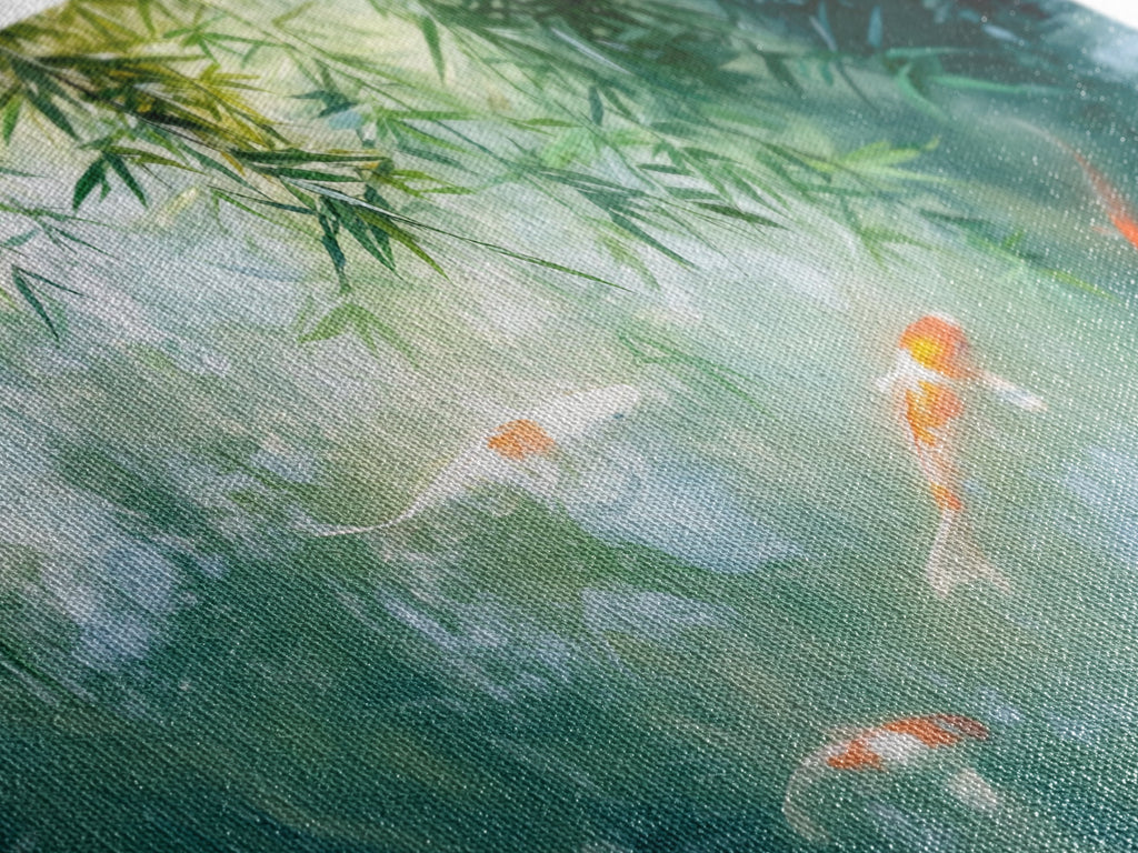 Koi Fish Swimming In a River Framed Canvas Print - Minimalist Art Wabi Sabi Style Home Decor
