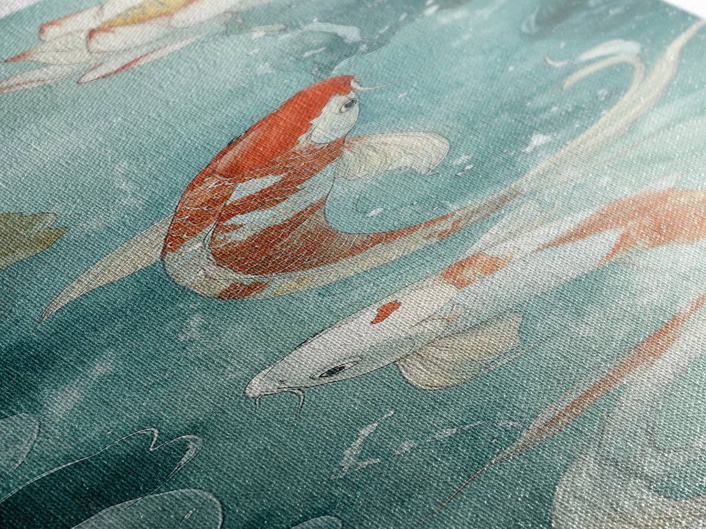 Wabi Sabi Koi Fish Framed Canvas Print, Koi Fish Painting, Elegant Art, Tall Art, Narrow Art, Accent Piece, Japanese Style Art