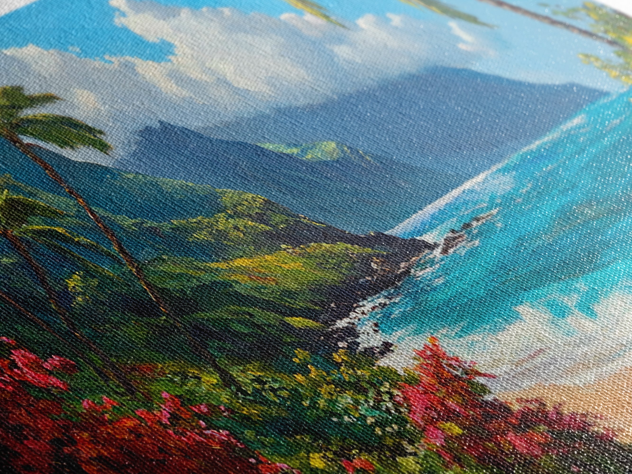 Lush Hawaiian Coast Canvas Print Coastal Painting Nautical Wall Art Panoramic Art Tropical Landscape Art Above Bed Wall Art Gift Idea