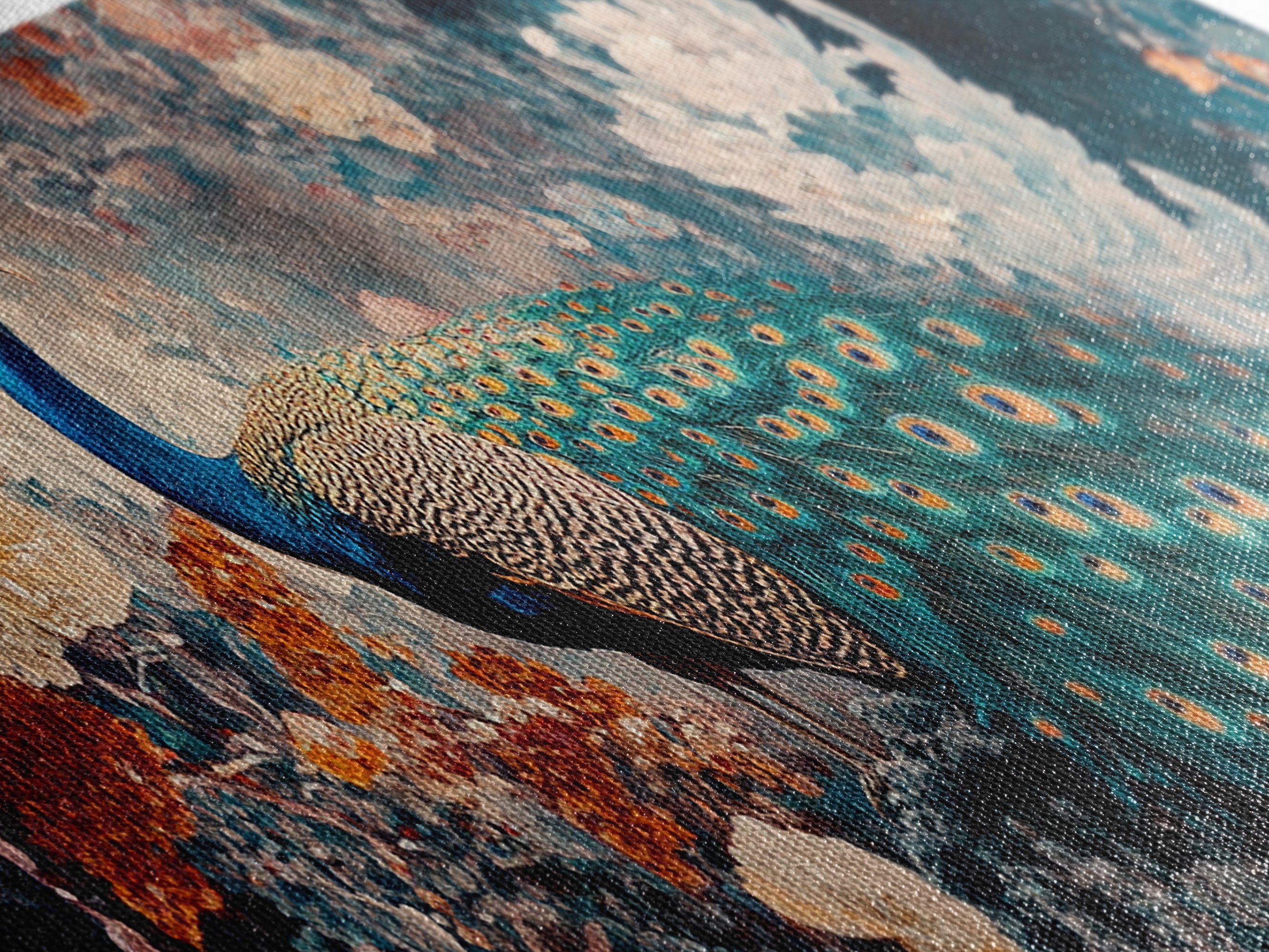 Vibrant Peacock Framed Canvas Print Mosaic Wall Art Boho Style Rustic Decor Above Sofa Art Living Room Statement Piece