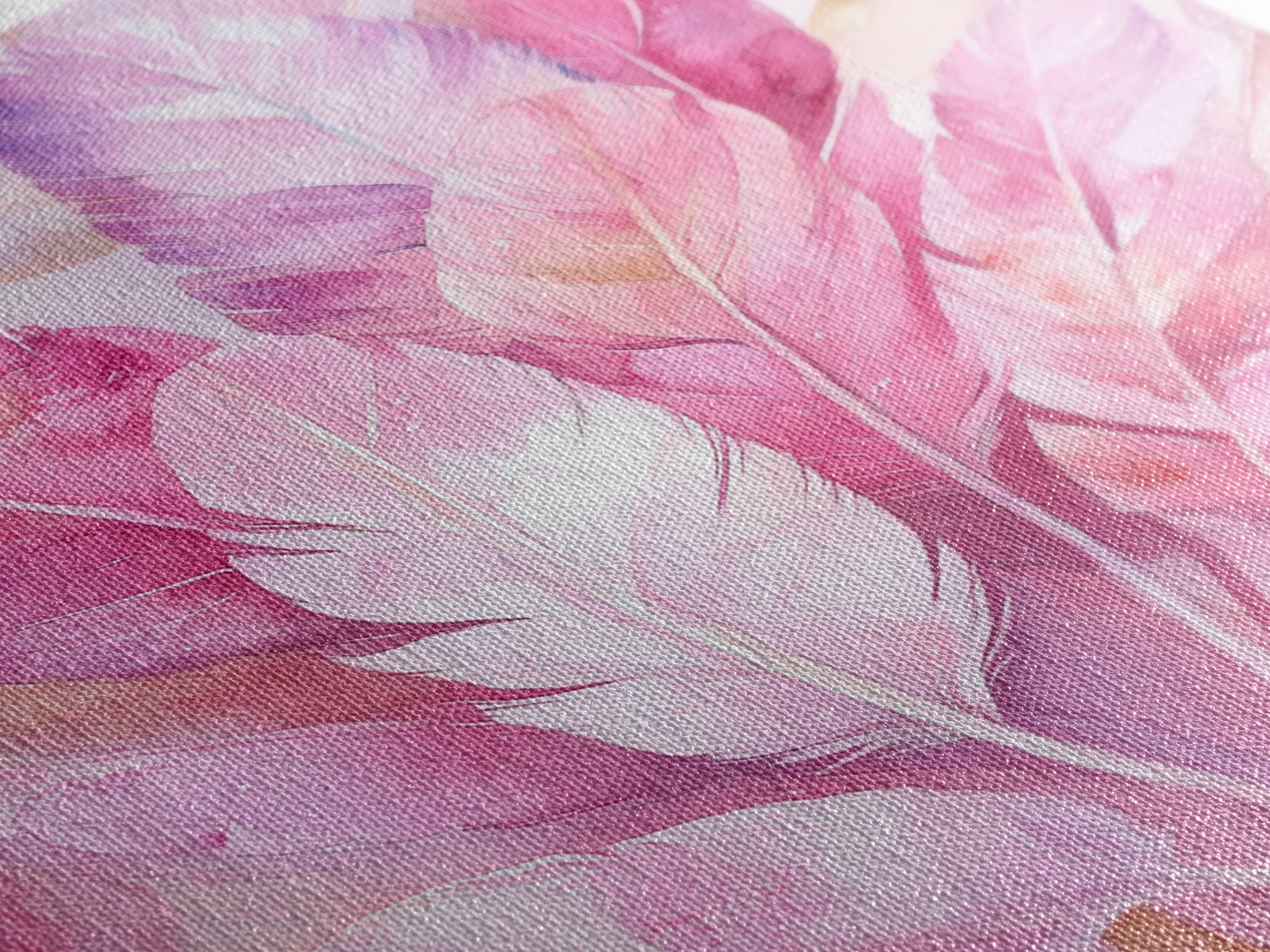 Feather Bouquet Framed Canvas Print, Light Pink Wall Art, Boho Aesthetic Minimalist Art, Bedroom or Office Decor, Romantic Nature Gift Idea