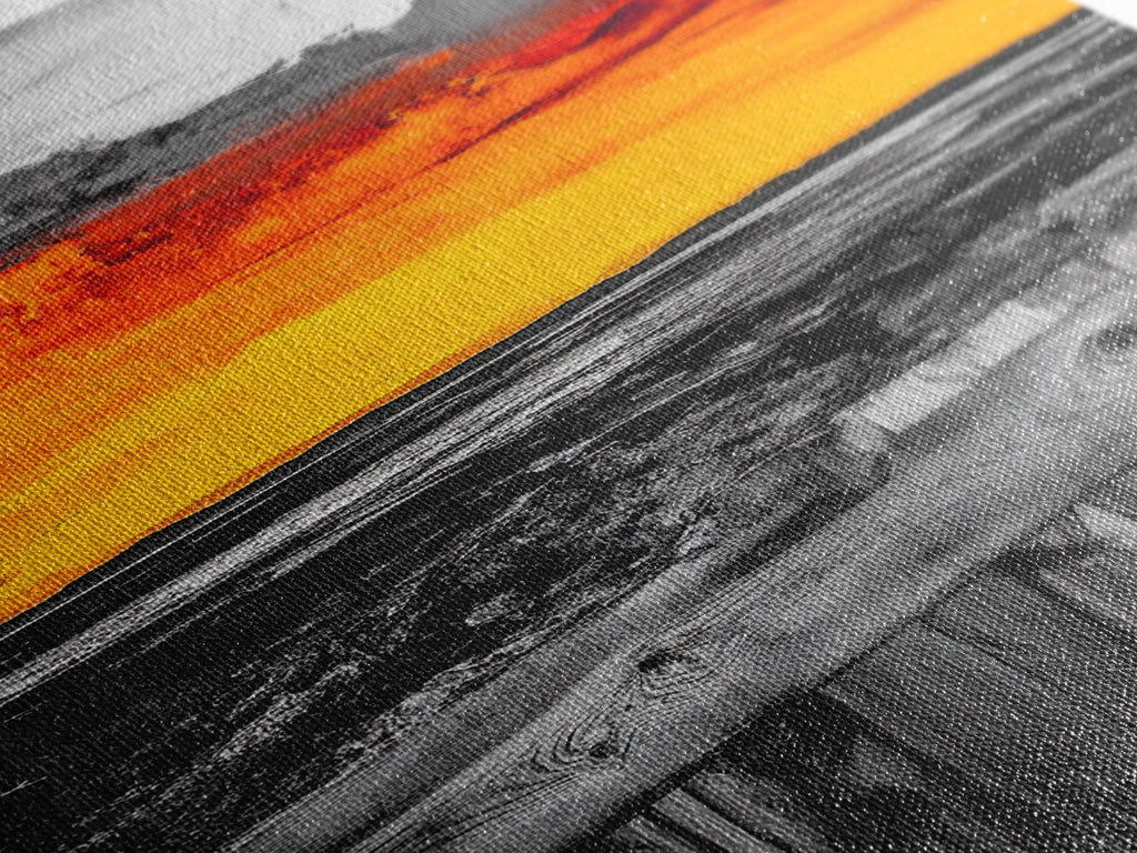 Sunset Landscape, Rustic Fence, Fiery Sky Art, Bold Color Wall Art, Abstract Nature Scene, Canvas Print, Boho Home Decor