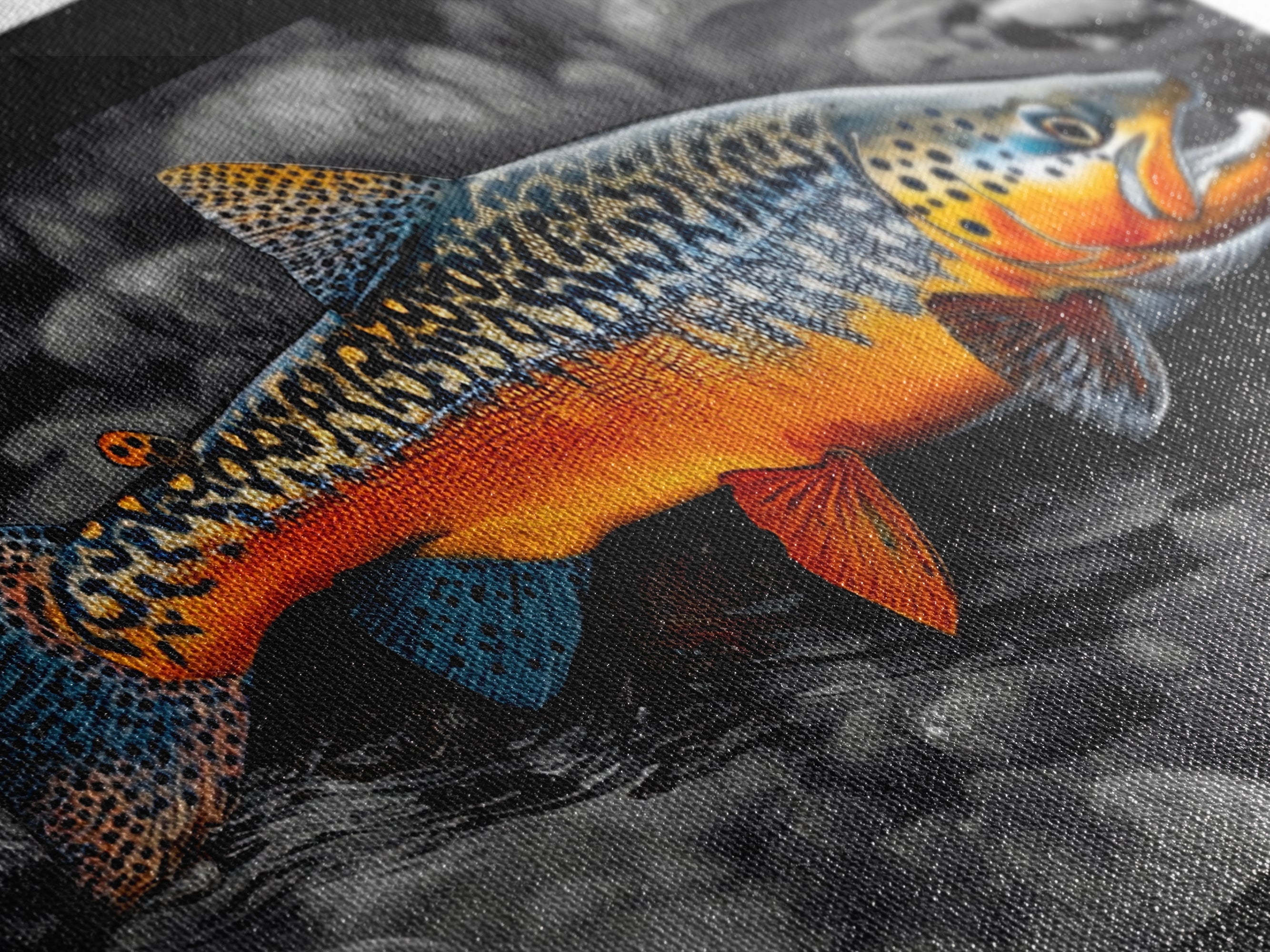 Rainbow Trout, Colorful Fish, Bold Patterns, River Stream – Framed Canvas Print, Fishing Wall Art, Cabin Decor, Rustic Wildlife