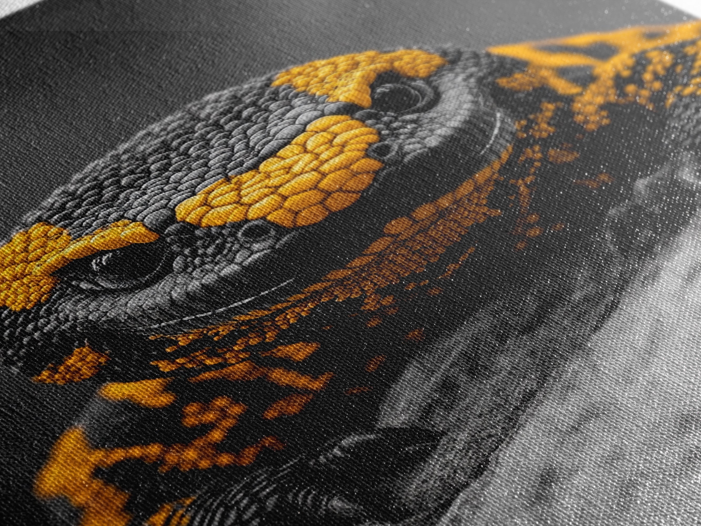 Lizard Close Up, Yellow and Black, Reptile Macro, Framed Canvas Print, Nature Photography, Animal Art, Man Cave Wall Art, Wildlife Decor
